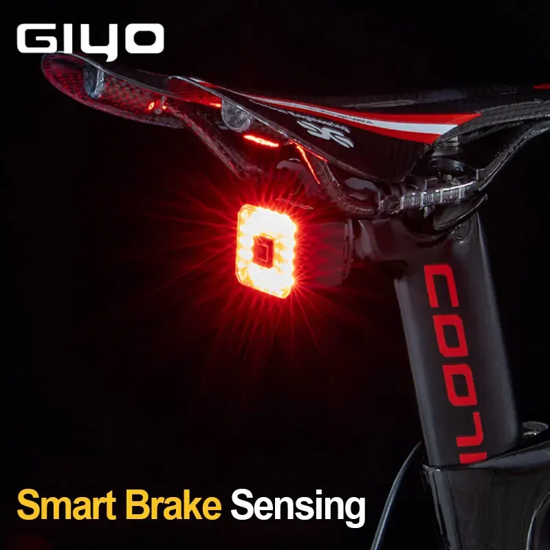 Lichter Giyo Smart Auto Fahrradbremsbremslicht Heck hinteren Erkennungsleuchte USB -Radfahren Leuchtrad Lampe Stopp LED Rücken wieder aufladbar wasserdicht