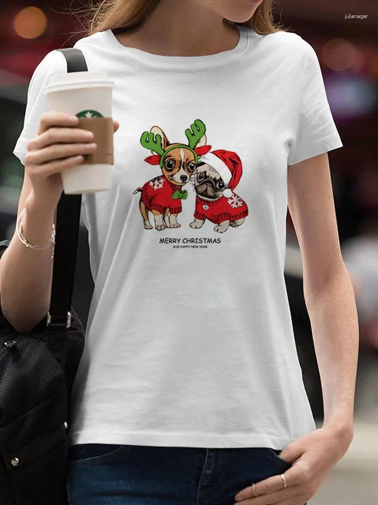 Magliette da donna Unisex Babbo Natale Pupazzo di neve Vacanze di Natale Camicia da donna Stampa Top Tee Lady T-shirt Top T-shirt Anno Grafica femminile