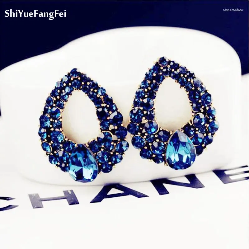 Boucles d'oreilles pour femmes, bijoux à la mode, Style couleur bleue, strass faits à la main, clous en cristal doux pour filles