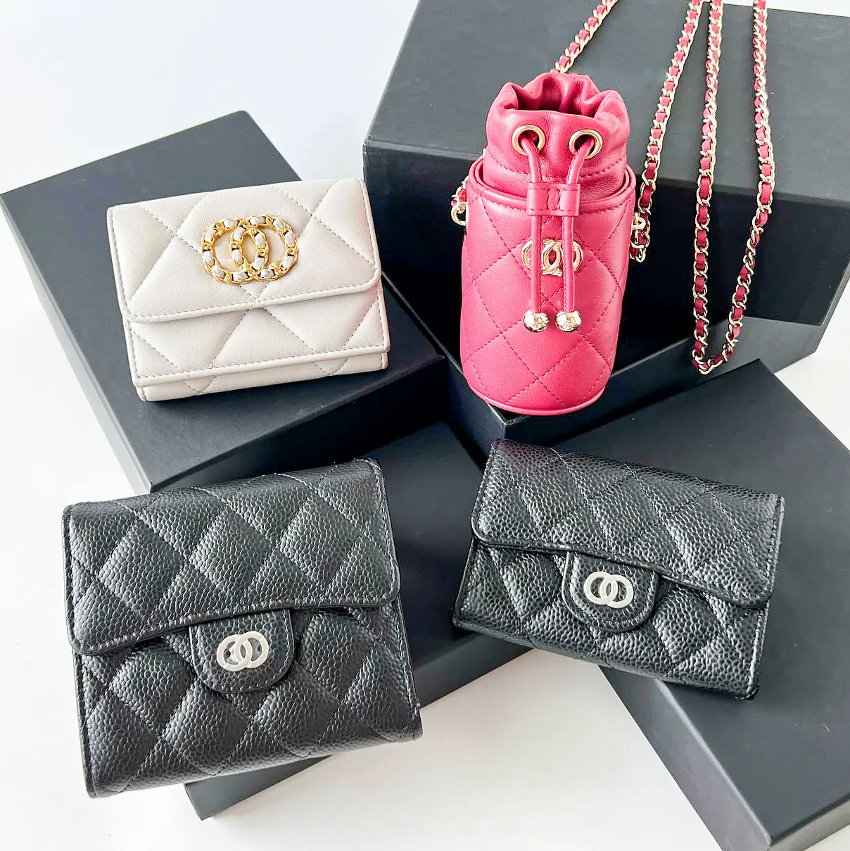 Vintage Quilted CC Classic Flap Coin Purse Leather Wallet With Card