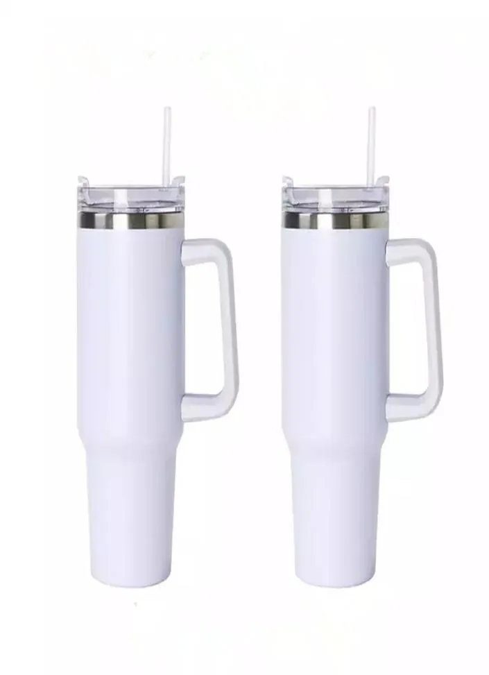 Copo de sublimação em branco de 40 onças com alça e tampa de palha com parede dupla isolada a vácuo 188 caneca de viagem de aço inoxidável Garrafa de água 4532739