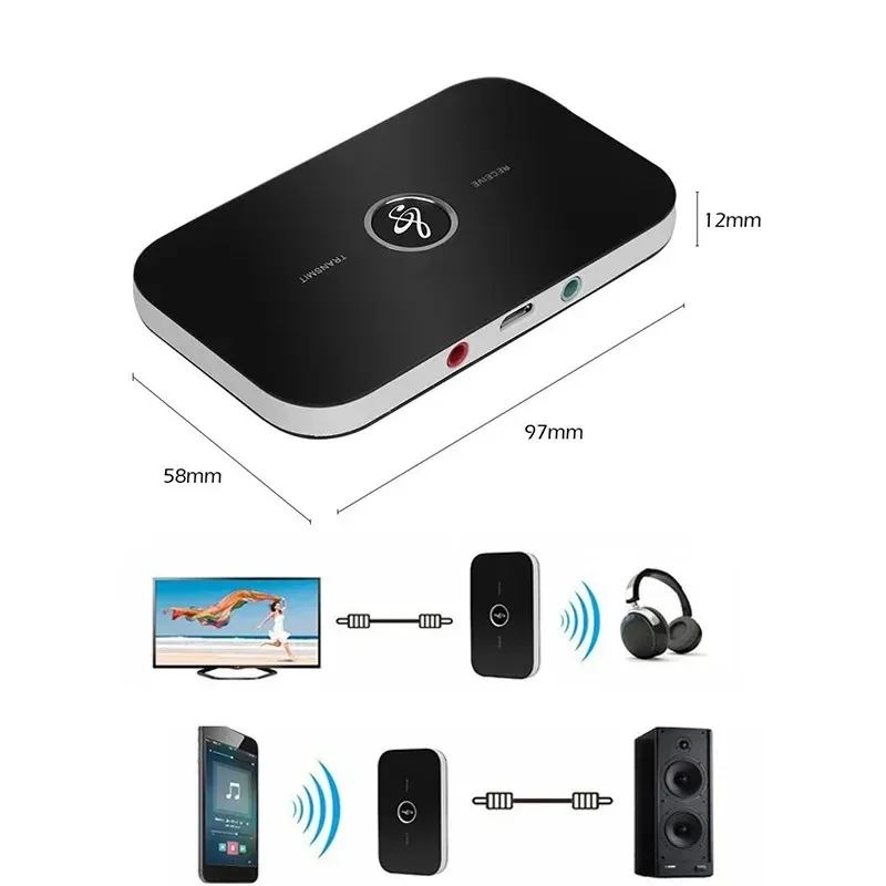 2024 Mise à niveau Bluetooth 5.0 Transmetteur audio Récepteur RCA 3,5 mm Prise AUX USB Dongle Musique Adaptateur sans fil pour voiture PC TV Casque