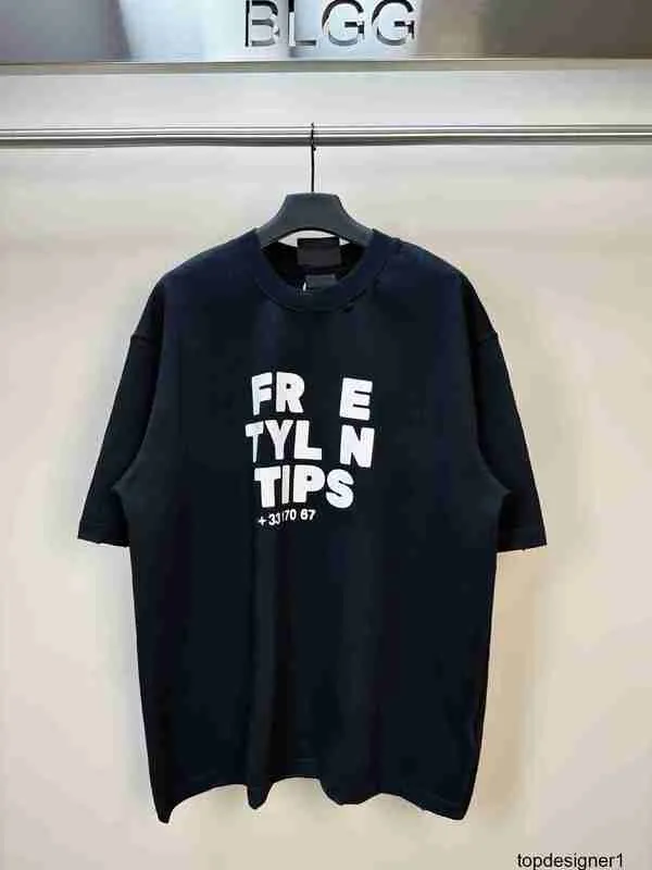 Camiseta de manga curta estampada em telefone B versão alta com múltiplos processos de abrasão, tecido personalizado e tingido de 300g, unissex 3YPR