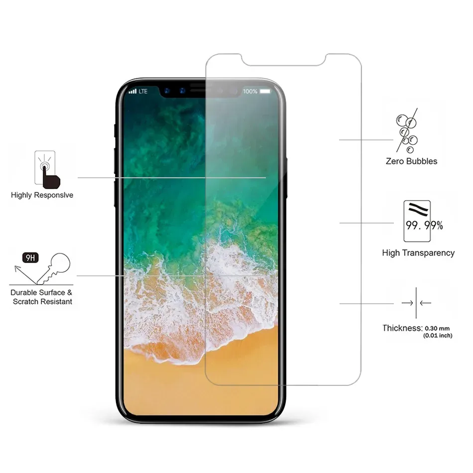 2024 Zagruszający ochron ekranu dla iPhone'a 15 14 13 12 11 Pro Max XS XR Hartowane szkło dla iPhone'a 7 8 Plus LG Stylo 6 Hartowane folia 0,33 mm z papierowym pudełkiem