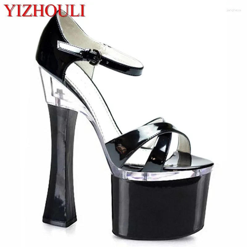 Танцевальная обувь, лимитированная серия, супер сексуальные босоножки на высоком каблуке с открытым носком, черные босоножки с ремешками на высоком каблуке, 18-20 см