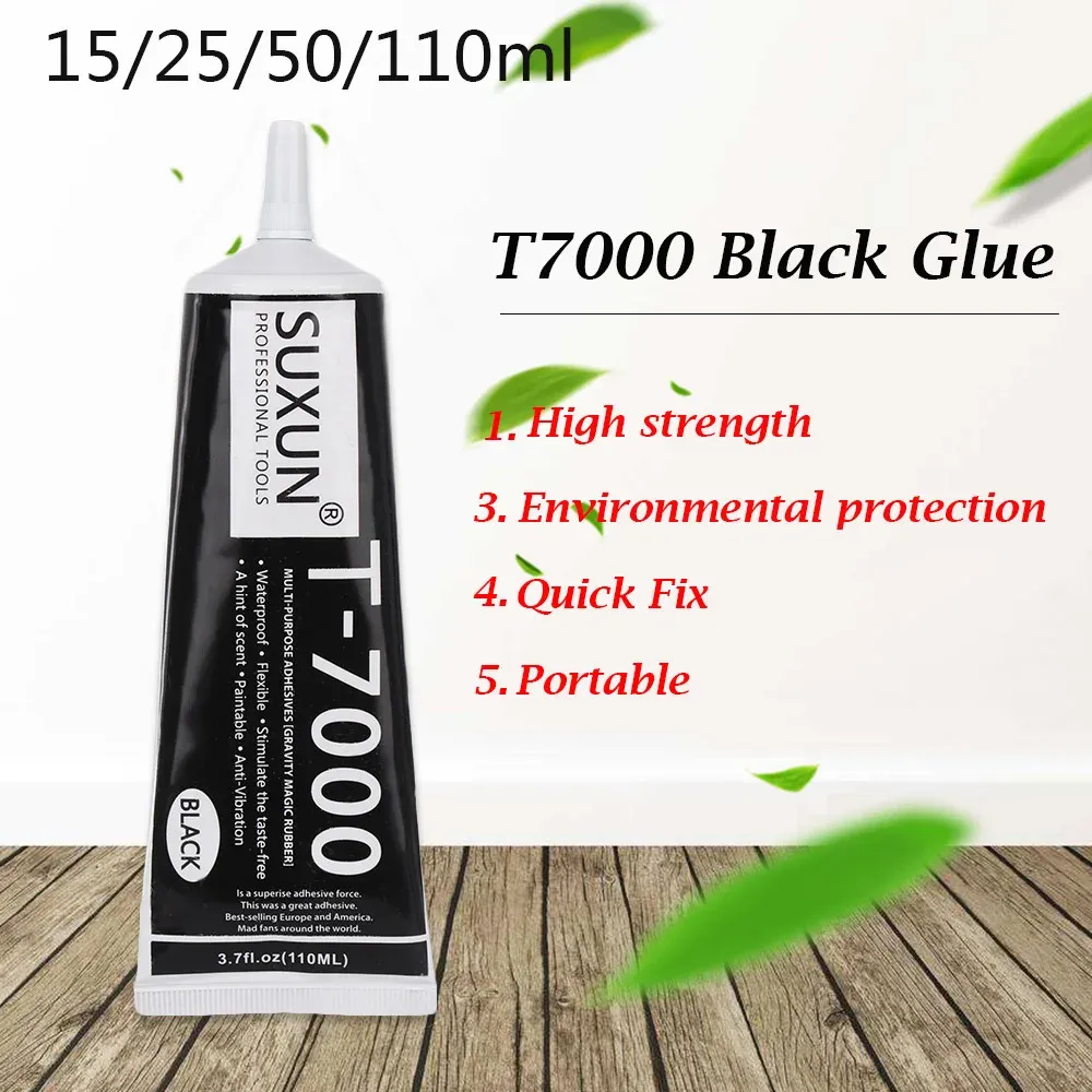 SUXUN 6PCS 110ML T7000 Black Glue pour le couvercle de batterie de réparation de comprimés de téléphone portable