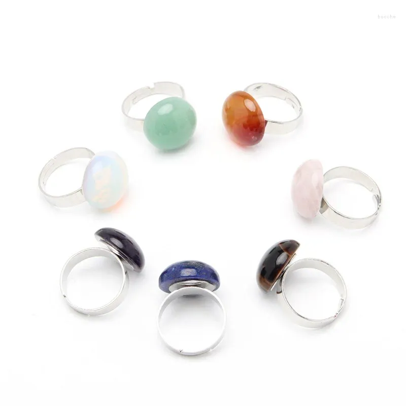 Cluster Rings Round Reiki Natural Stone Finger Ring For Men Women Pink Quartz Tiger Eye Lapis Lazuli Adjustable Jewelry Gifts