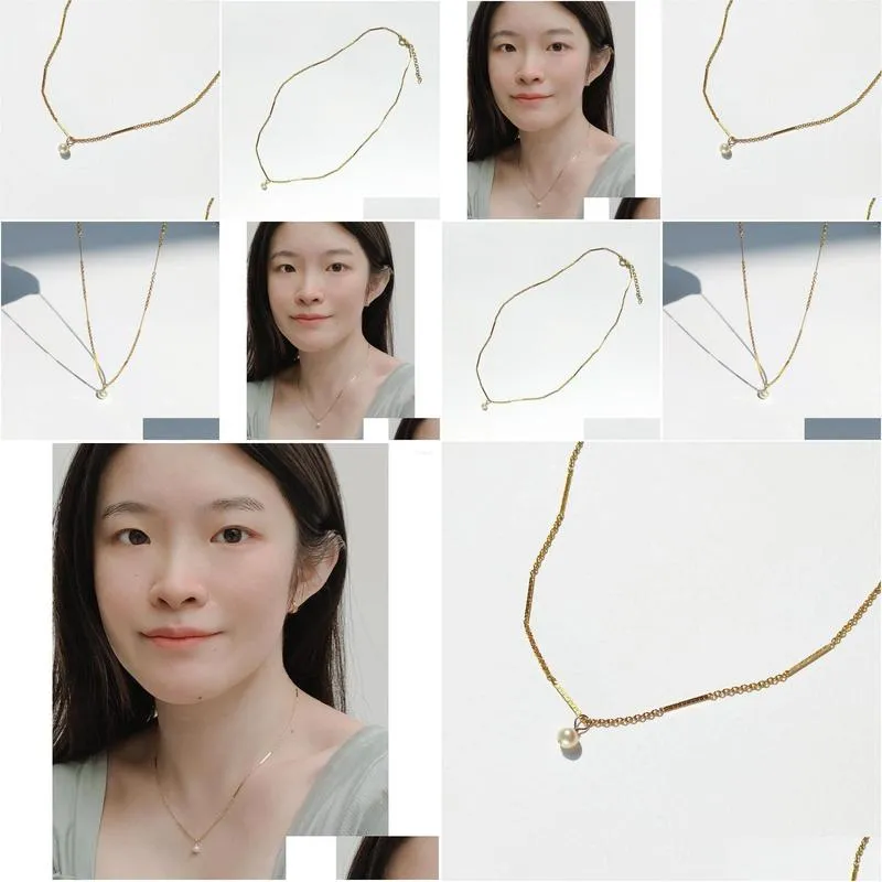 Autres pendentifs Lii Ji American 14K Gold Filled Perle Pendentif Collier 40 5cm Minimaliste Simple Boho Choker Drop Livraison Bijoux Collier Dhpvm