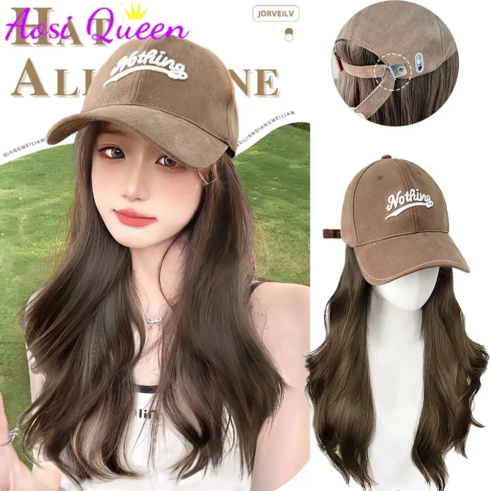 AOSIQUEEN For Women With Long Hair Onepiece Fashionable Lazy Slightly Curly Baseball Cap Fluffy Natural Hat 240401