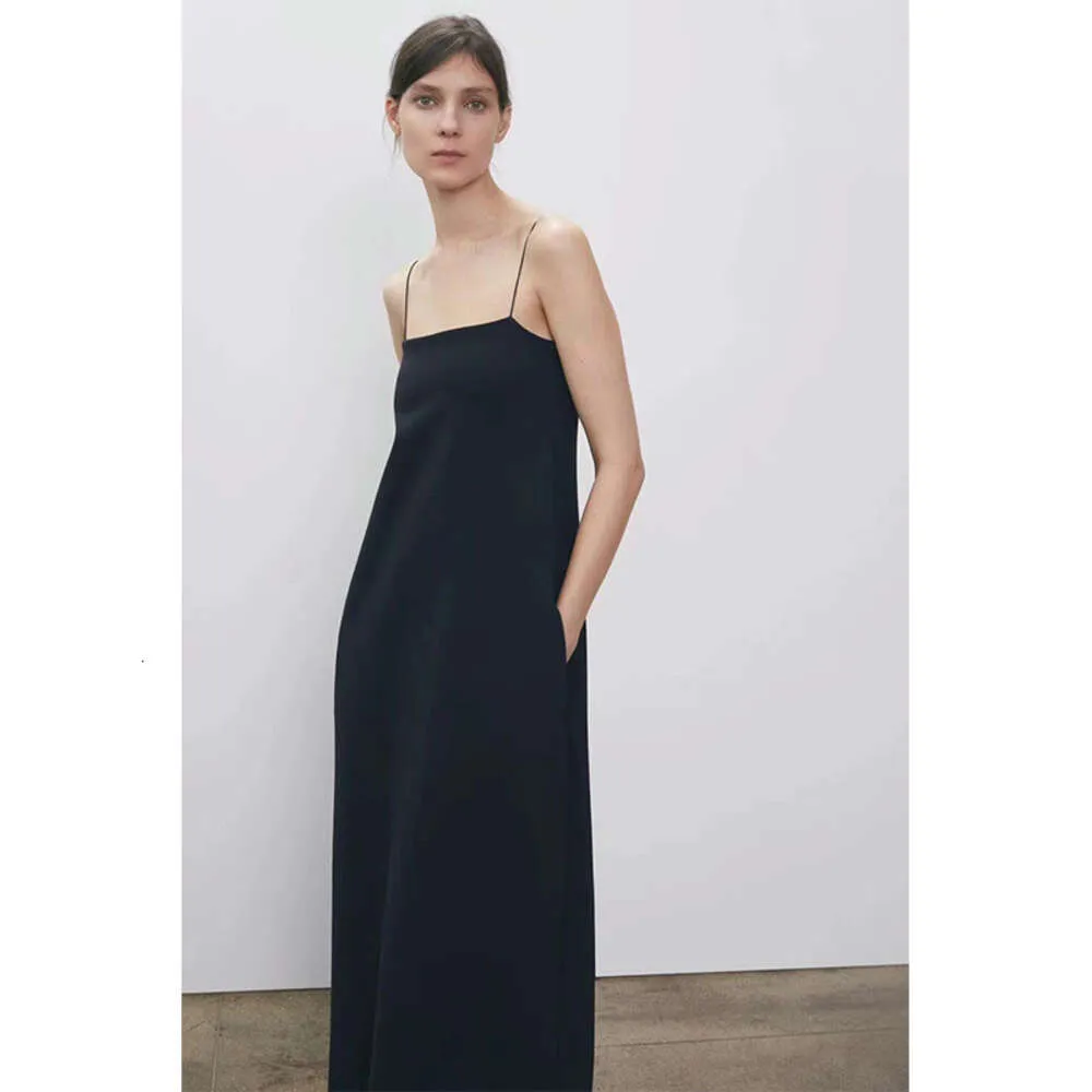 TH~ROW Sling Dress 2024 Spring/Summer One line Neck Thin Shoulder Strap Tall Floor Sweeping Long Dress Split A-line Skirt