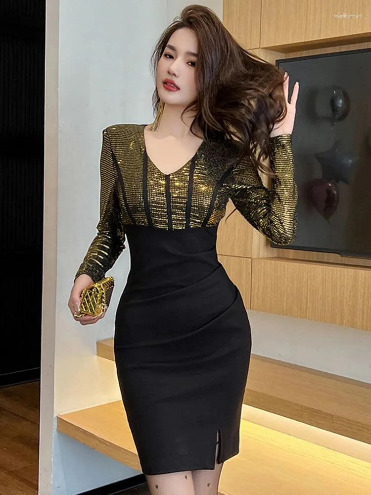 Sukienki swobodne panie luksus błyszczące błyszcząca cekinowa seksowna wieczór damskie ubrania eleganckie vintage bodycon mini bal maturalny vestidos