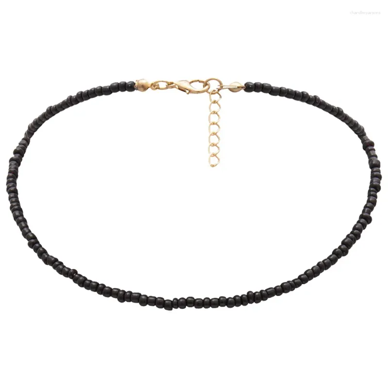 Pendanthalsband pärlhalsband Beaded Choker clavicle bohemian juvelery tillbehör för strandparti prom (svart)