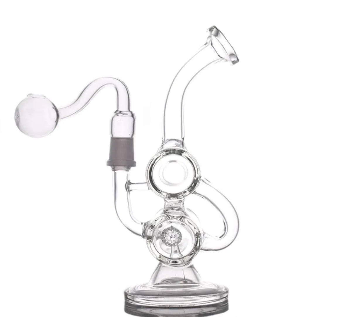 Newest Percolator Glass Bong Hookahs Recycler Water Pipe Oil Dab Rigs With 14mm female glass oil Banger bowl8833468