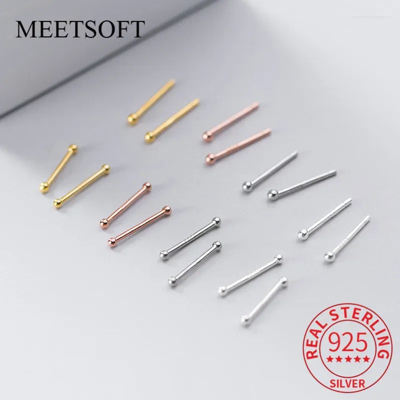 Stud Earrings MEETSOFT 999 Sterling Silver 2pair/lot Round Beads Ear Sticks For Women Party Fine Jewelry Wholesale Accessory Gift