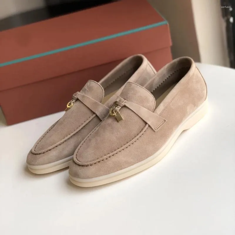 Sıradan Ayakkabı Donnain Taupe Minimal Penny Loafers Kadınlar İçin Lüks Süet Gerçek Deri Düz El Yapımı Dikiş Slip-On Moccasins