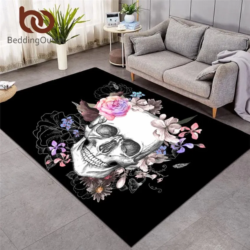 BeddingOutlet tapis de crâne de sucre grand pour salon tapis de chambre à coucher florale tapis de sol gothique antidérapant décor à la maison alfombra Y20175B