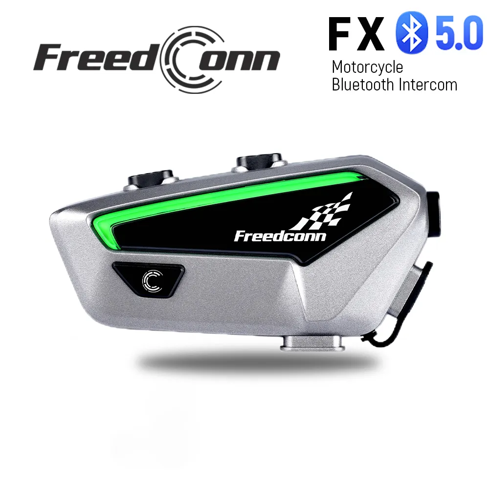 Freedconn FX Silver Motorcycle Helmet Bluetooth Intercom Headset BT 5.0 FM 2000M Music Share Interphone Communicator System for 10 Riders Conference