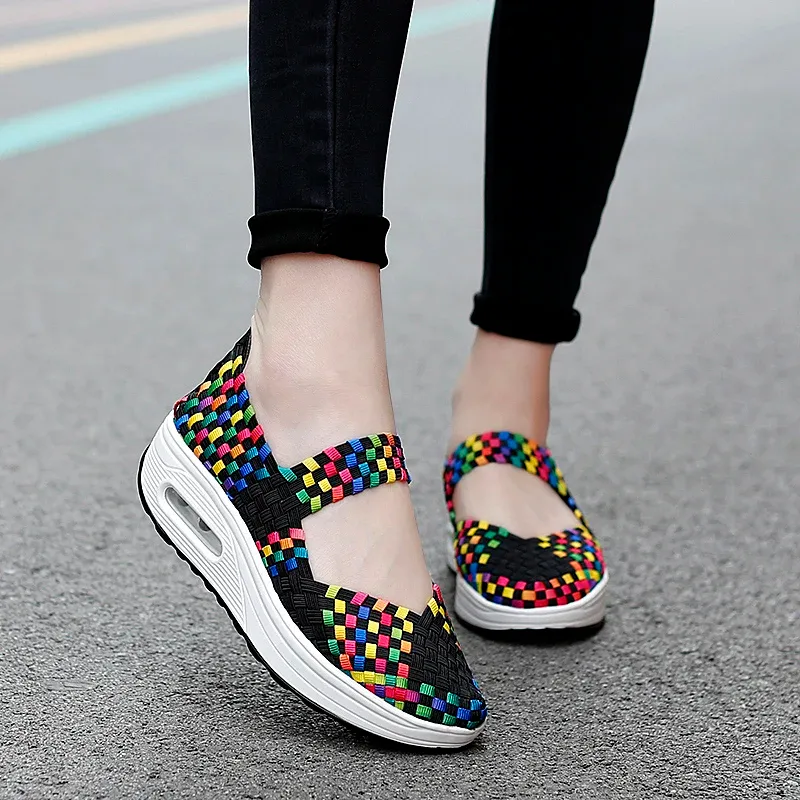 Shoes 2020 Women's Breathable Comfort Sports Shoes Walking Sneakers Women Fitness Shoe Womens Sock Weaving Slimming Size 3542