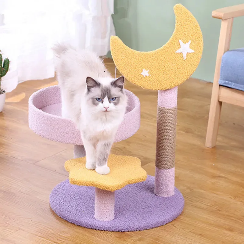 Cat Tower Cats Kletterrahmen Dreischütze Kratzer Sprungplattform Kratzerposten für Spielzeug Pet Accessoires 240320