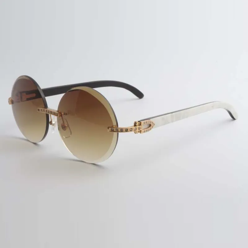 New style small diamonds sunglasses 3524012 round trimming lens with natural hybrid buffalo horn temples, Size: 56-18-140 mm