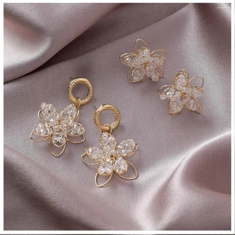 Baumelnde Ohrringe 925 Silber Nadel Retro-Stil Blume Acryllegierung Goldfarbe Ohrstecker Set für Frauen Schmuck Geschenk