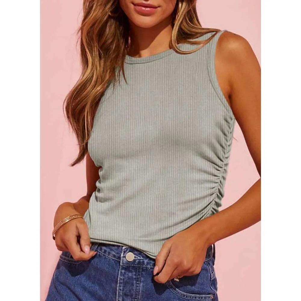 LOLONG Women's Ribbed High Neck Tank Top - Sleeveless Summer Casual Blouse In Apricot, Size Small - View #4