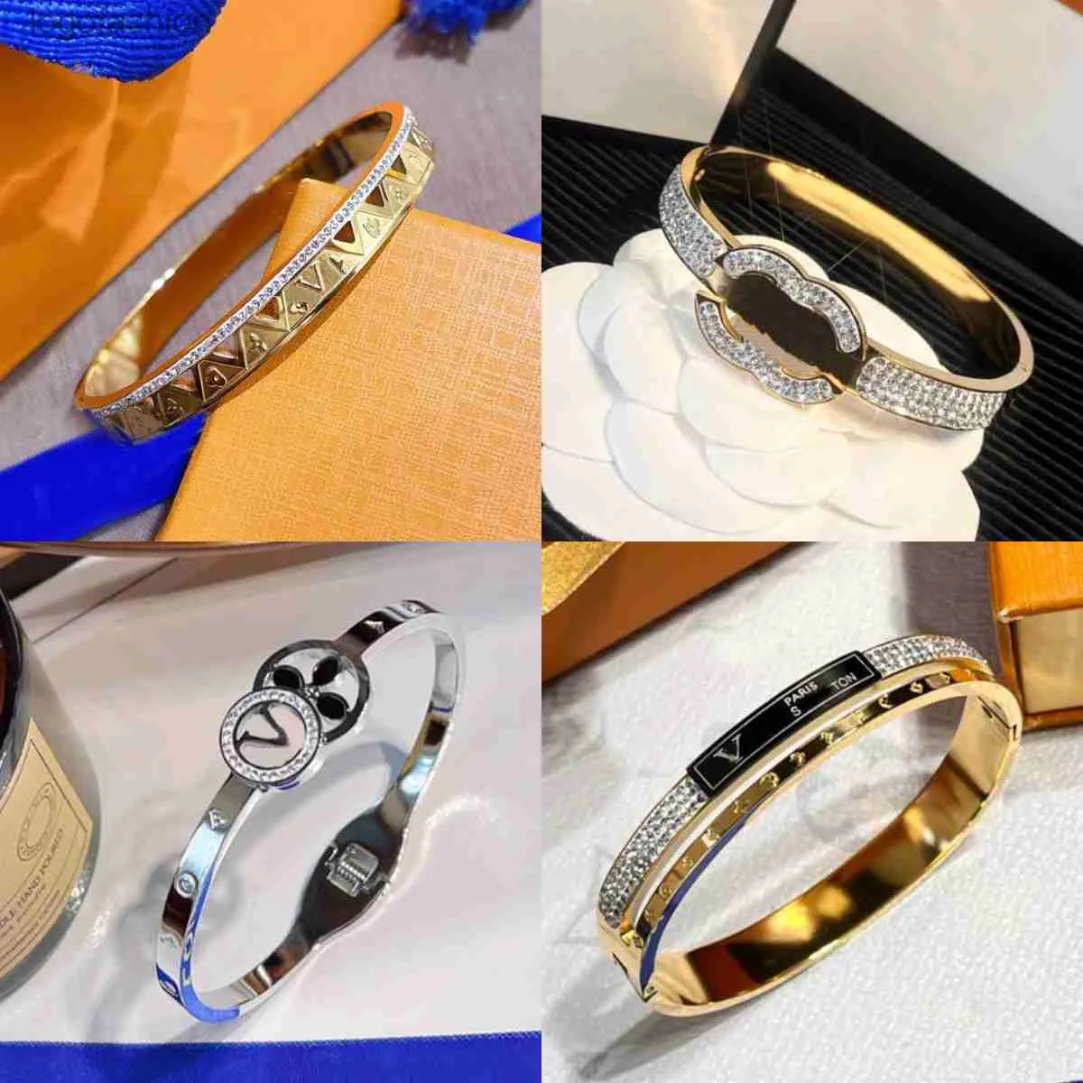 Bracelet de créateur pour femmes bijoux bracelet de luxe Crystal Men Mandr marque Femme large poignet 18k Gold plaqué à motifs en acier inoxydable de haute qualité