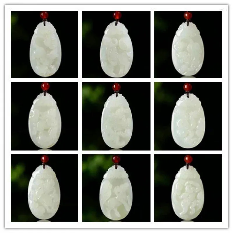 Pendentif Colliers Han Jade Chinois Zodiac Pendentifs Hommes et Femmes 12 Marque Blanc Stand Supply Réunion Vente Cadeau