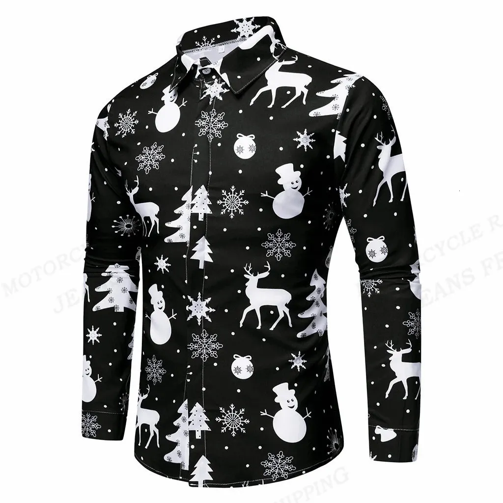 Fiocco di neve Camicie hawaiane Camicie con renna Camicia moda uomo Pupazzo di neve Camicetta a maniche lunghe da spiaggia Camicie maschili Abbigliamento uomo 240329