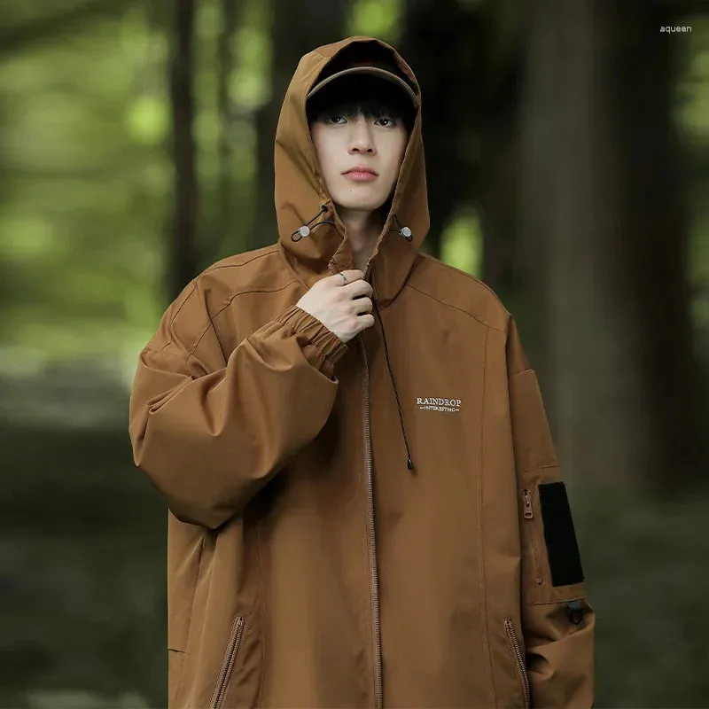 Men's Trench Coats Spring Autumn Jacket Men Hooded Windbreaker Outdoor Windproof Sweatshirt Hiking Long Sleeve Zipper Loose Casual Couple