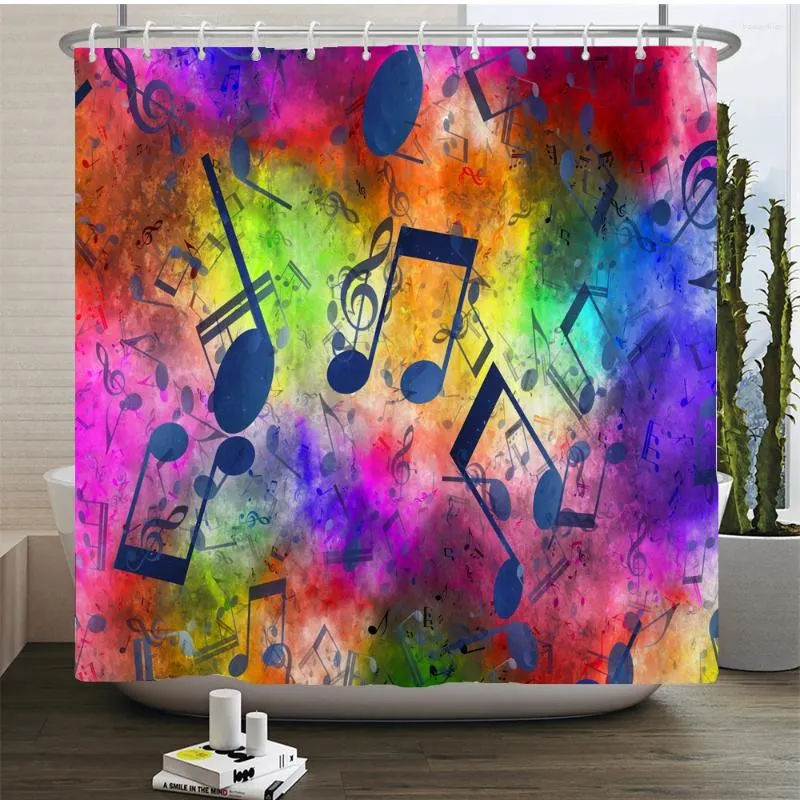 Duschgardiner 3D musikstil tryckt badrumsgardin frabiskt vattentätt polyesterbad hemdekoration med krokar