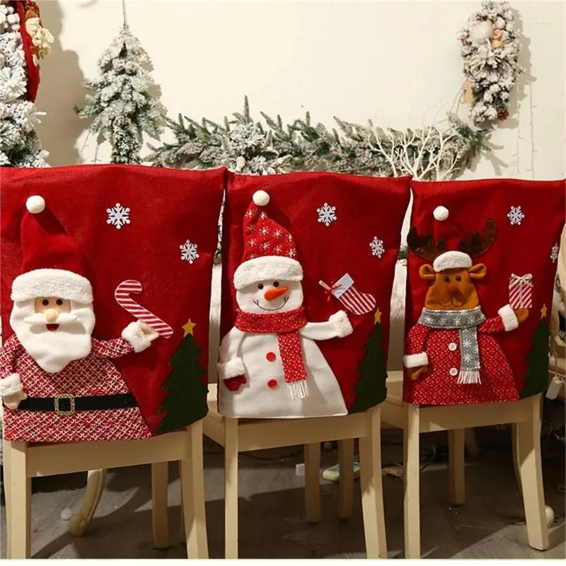 Chair Covers Christmas Cover Cartoon Santa Snowman Sleeve Back Decor Ornament 2024 Year Holiday Home Decorations