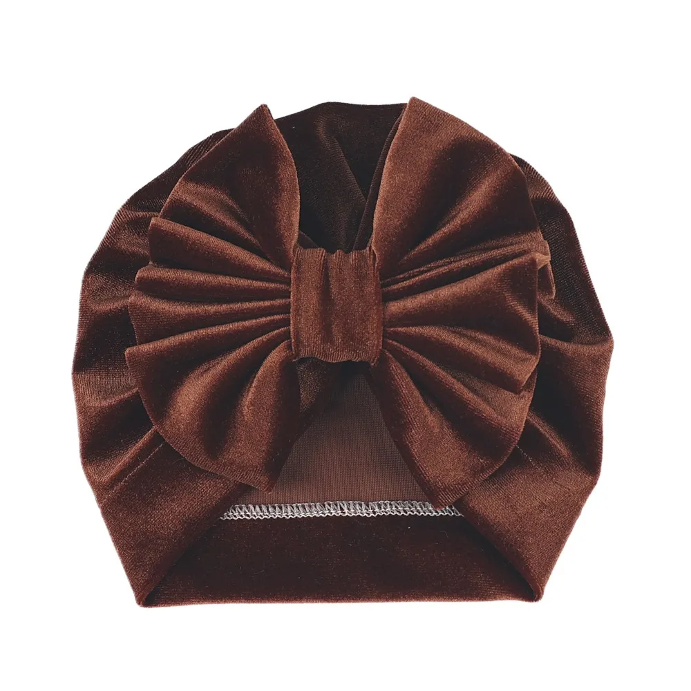 Newborn Knit Hat Velvet Turban Cap with Big Bow Knot Leopard  display picture 2