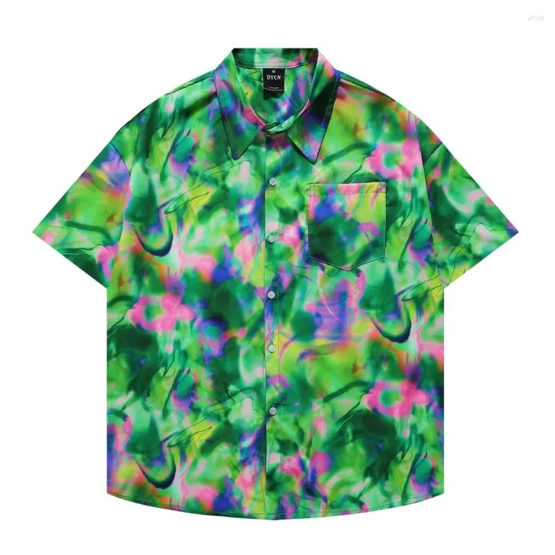 Mäns avslappnade skjortor män y2k hawaiian skjorta hip hop streetwear green strand kort ärm kvinnor aloha tunna lösa toppar unisex sommar 2024