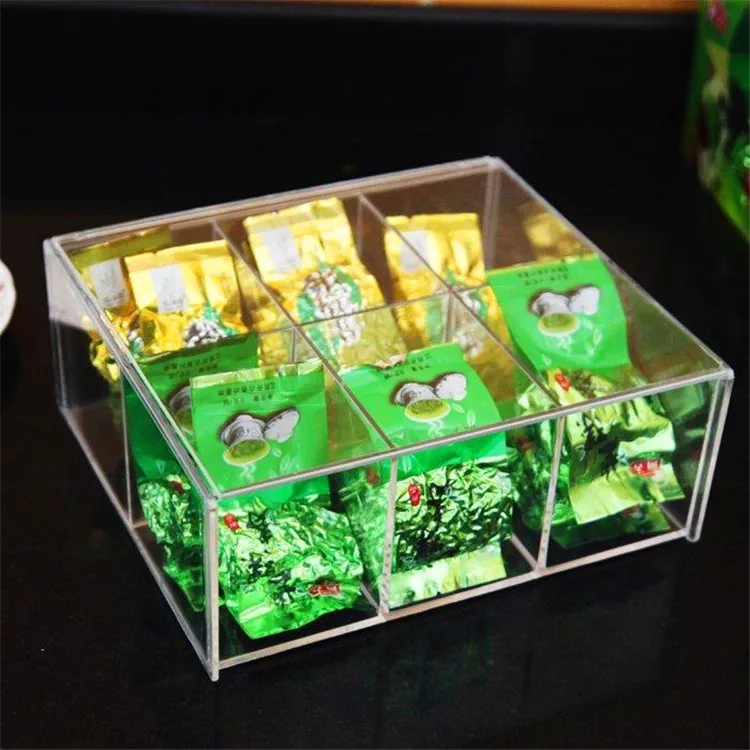 Boîte de sachets de thé personnalisée pour chambre d'hôtel, boîte de rangement transparente en acrylique pour sachets de café et de thé, bureau multifonctionnel