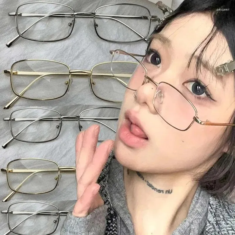 Lunettes de soleil monture en métal lunettes vintage style japonais harajuku pour femmes cadre étroit carré anti lumière bleue lecture vision soins lunettes