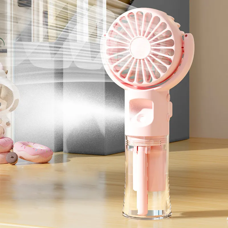 Draagbare ventilator met mist persoonlijke mini handheld fans oplaadbaar hydraterende nano spray snelle koelventilatoren bevochtiging water misting fans voor kantoor buiten