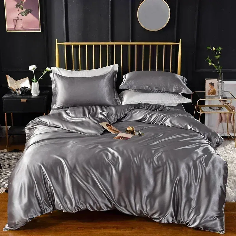 High End Queen Duvet Cover Set Silky Soft Cozy King Size Bedding Set Luxury Polyester Satin Smooth Single Double Bedding Sets 240326