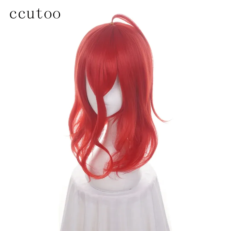 Peruker ccutoo 45 cm rött lockigt syntetiskt hårstylad peruk houseki no kuni cinnabar cosplay full peruk värmemotstånd fiber