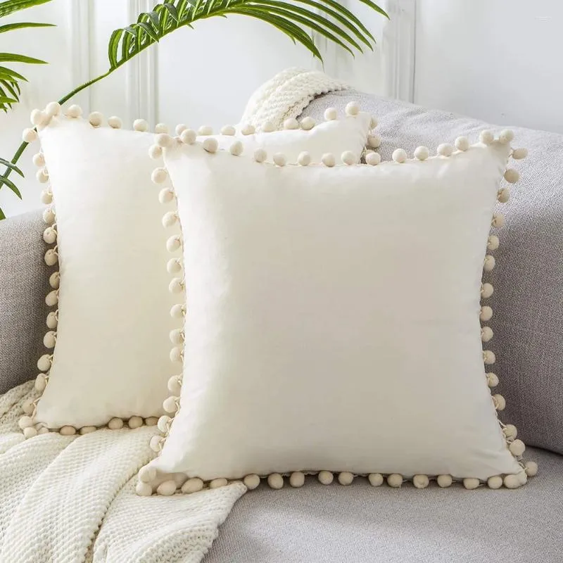 Cuscino di lusso in velluto morbido decorativo cuscini S coperture copertura quadrata con palline per divano letto auto casa 45x45 cm