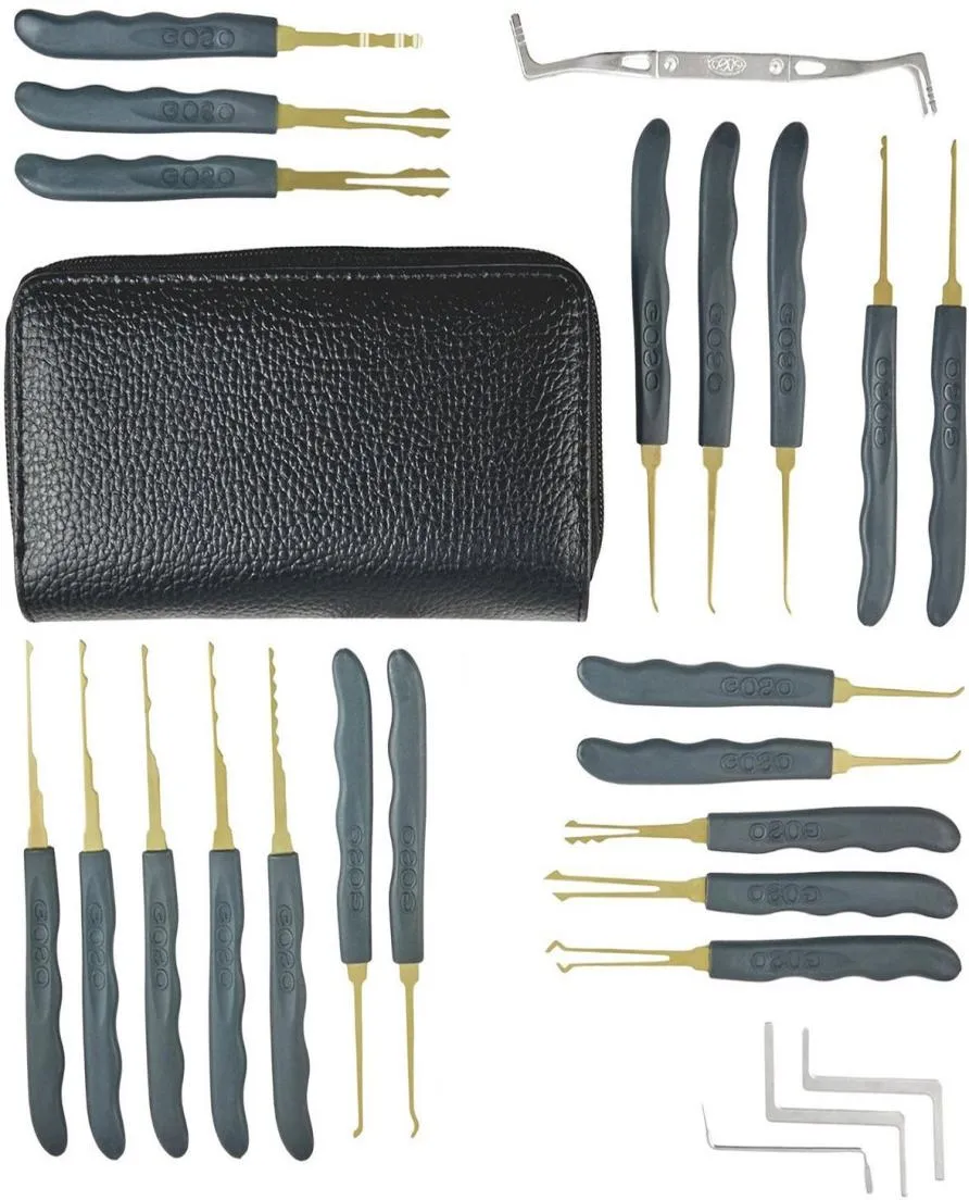 GOSO 24-delige Lock Pick Tools Set Lock Picking Tools Ontgrendelen Lockpicks Tools Auto Lock Opener Slotenmaker Gereedschap met lederen tas7342602