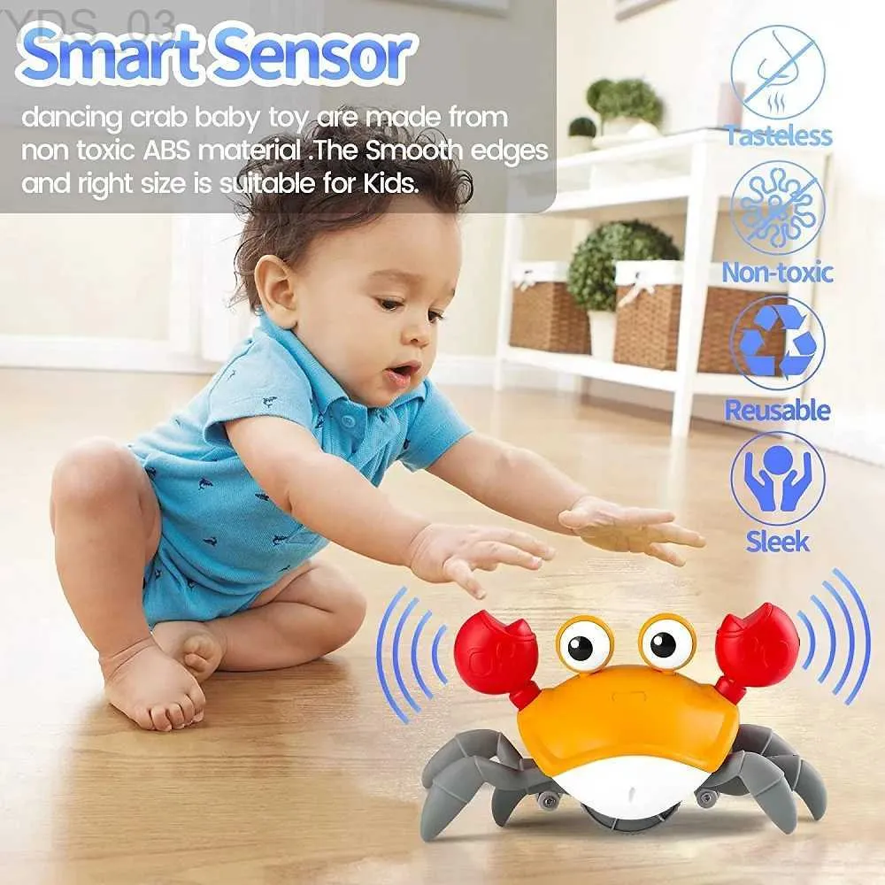 Electric/RC Animals Walking Crab Baby Toy Crling with Music and Light Up Automatically Avoid Obstacles Tummy Time Toys Fun Moving YQ240402