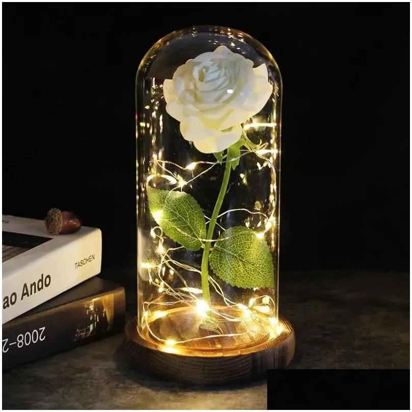 New coming 9 color brown base with Rose On a Glass Dome Valentine`s Day Gift Forever Rose Mothers Day Gift