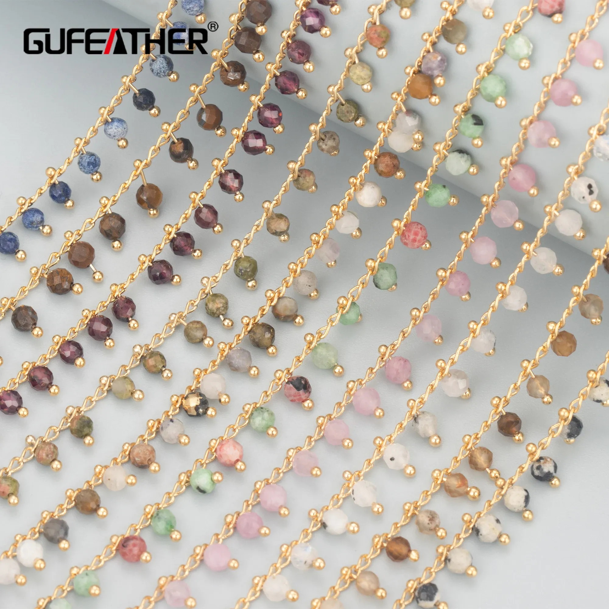 Bracelets Gufeather C82, accessoires de bijoux, pass de passe, sans nickel, plaqué or, pierre naturelle, fabrication de bijoux, collier de chaîne de bricolage, 1 m / lot