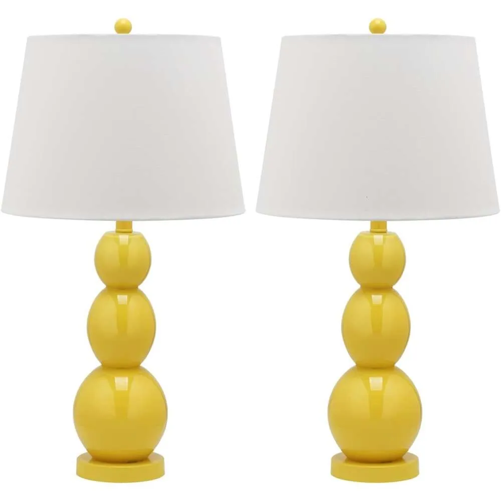 SAFAVIEH Lighting Collection Jayne Lot de 2 lampes de table modernes contemporaines en verre jaune – Parfaites pour chambre à coucher, salon, bureau à domicile – 71,1 cm de hauteur