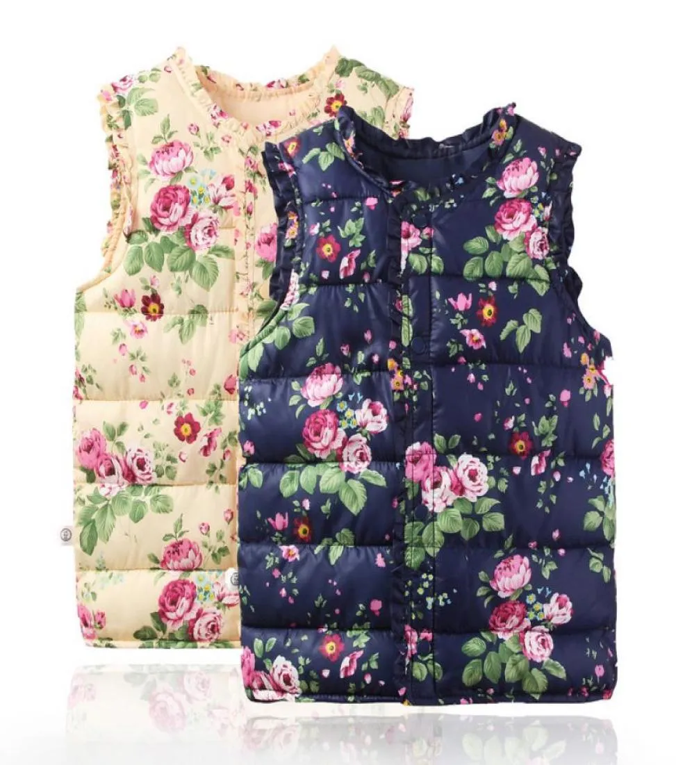 Détail enfants gilet filles gilet imprimé floral mode nouveau bébé enfants col à volants épaissir gilet vêtements d'extérieur enfants gilet A02374043990