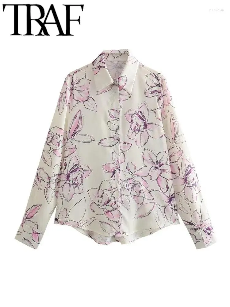 Camicette da donna 2024 Primavera 2 colori eleganti stampati allentati da donna Y2K camicetta con orlo alto e basso a maniche lunghe camicie casual top femminili