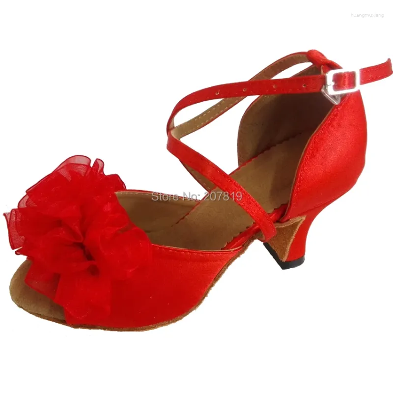 Dansskor elisha sko med blommor anpassade häl öppen tå balsal salsa fest kvinnor dansar rött