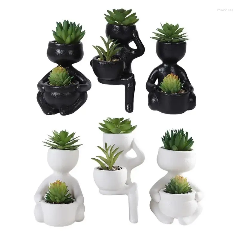 Decorative Flowers Artificial Succulents Plants 3Pcs Faux In Ceramic Pot Greenery Set For Bathroom Living