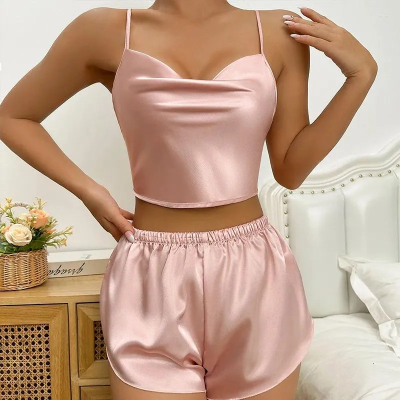 Hemkläder intim underkläder Pijamas kostym Sexig Suspender Pyjamas Set Summer Female Sleepwear Rayon Bourgundy Clothes Lounge Wear